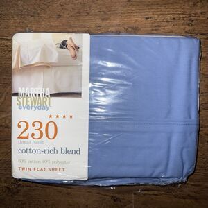 Martha Stewart Everyday Sheet Cornflower Blue Solid Twin Flat 230 Count